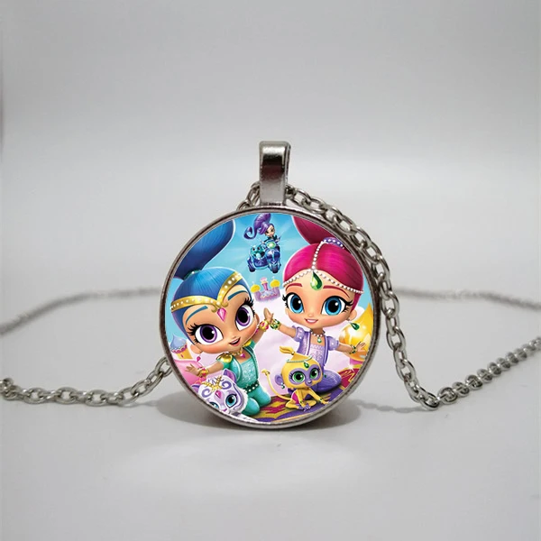 

Wish Elf Little Sister Necklace Cute Cartoon Pendant Necklace Shimmer and Shine Kids Gift Convex Dome Glass Necklace