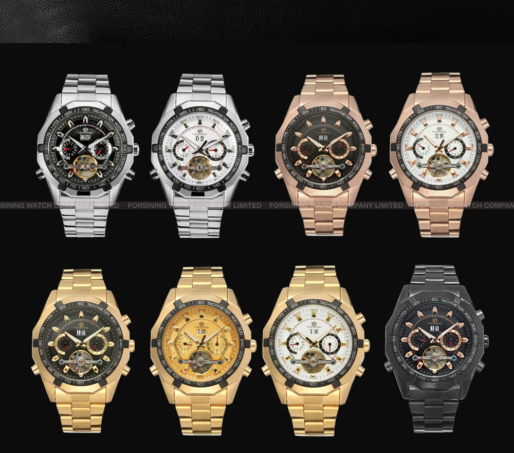 Forsining Classic Automatic Stainless Steel China Wholesale Luxury Men Gold color Watches