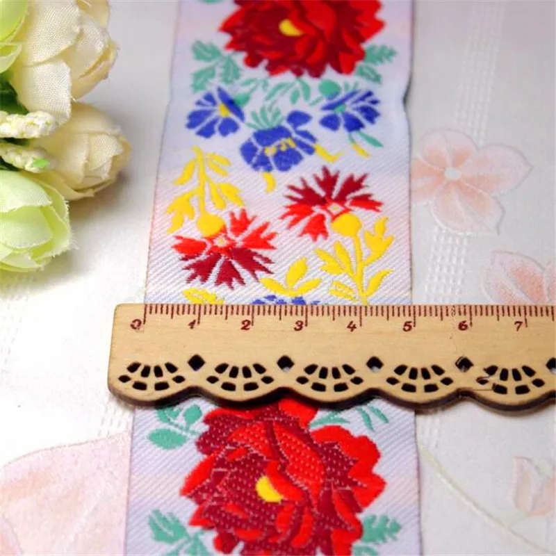 Embroidered flower ribbon lace woven label Jacquard ribbons handmade craft garments accessories CX139