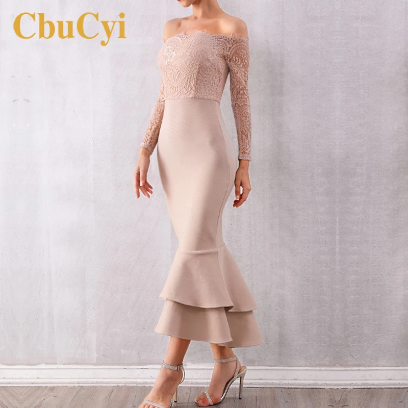 

2019 New Summer Celebrity Evening Party Dress Sexy Off Shoulder Clubwear Elegant Slash Neck Ruffles Midi Women Dress Vestido