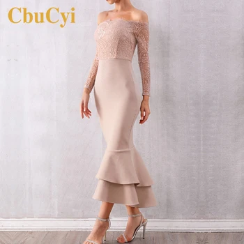 

2019 New Summer Celebrity Evening Party Dress Sexy Off Shoulder Clubwear Elegant Slash Neck Ruffles Midi Women Dress Vestido