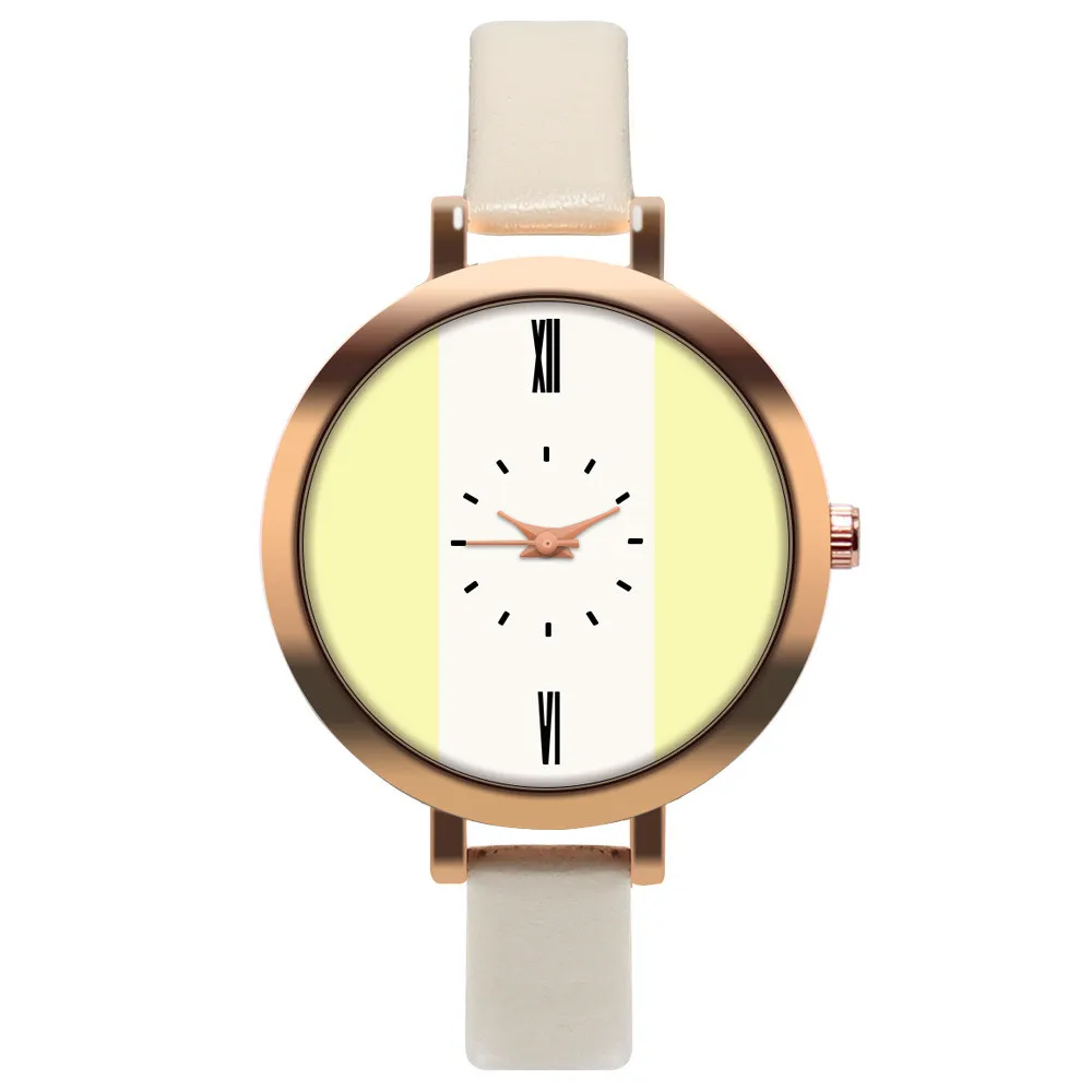 High Quality Fashion Leather Strap 3-Color Stitching Women Watch Casual Quartz Wrist Watch Women Dress Ladies Luxury Watches