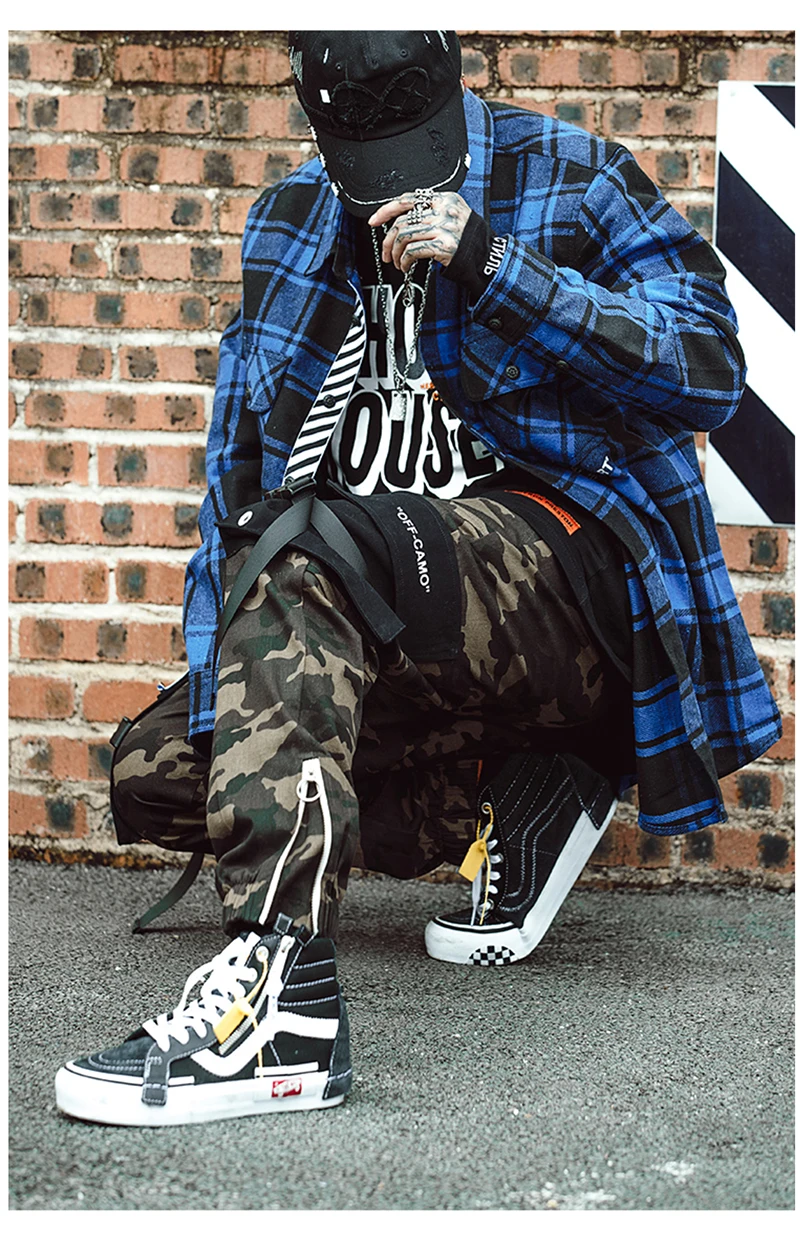 Мужские брюки карго из хлопка, уличная одежда в стиле хип-хоп с лентами, повседневные мешковатые брюки Харадзюку цвета хаки для мужчин, одежда