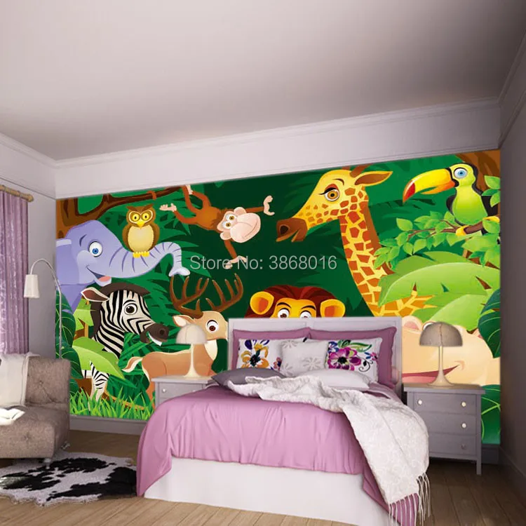 Cartoon Children Room Cute Animal Boy Baby Room Mural Green Forest Living Room Bedroom Bedside Background Wallpaper Wallpapers Aliexpress