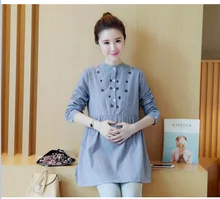 2016 Korean Fashion Maternity Dress Maternity Clothes for Pregnant Women Shirt Striped Loose Long-sleeve Pregnancy Dress Gravida