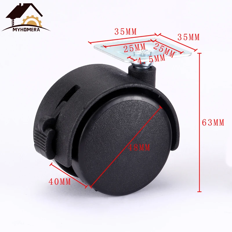 Rodízio da mobília da roda da cadeira de myhomera 48mm m8 parafuso/rodízio do giro da placa 2 polegadas rodas ferragem freio silencioso proteger-4