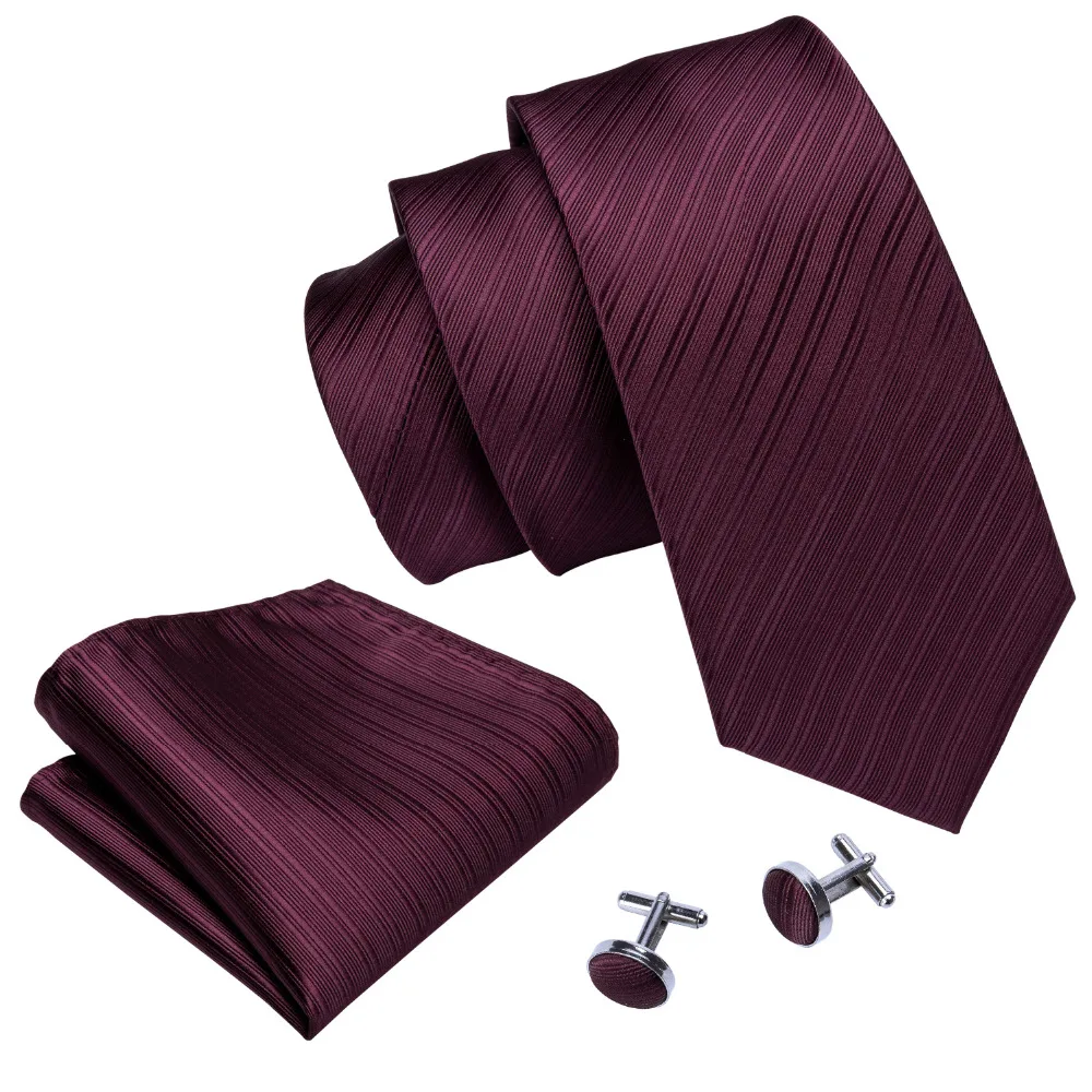 Заводской роскошный мужской шелковый галстук набор галстук, шейный платок и запонки винно-красный твердый Карманный квадратный галстук свадебный галстук