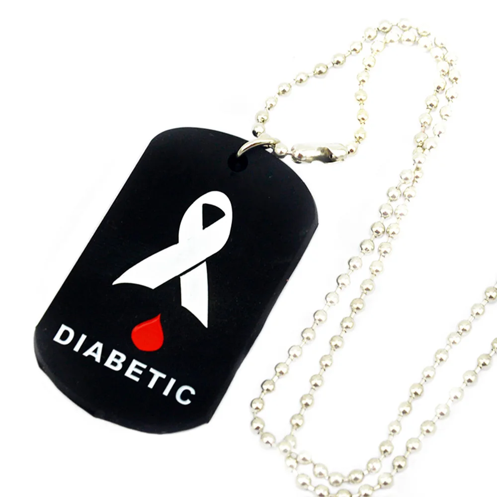 

OneBandaHouse 1PC Medical Alert Necklace With 24 Inch Ball Chain Diabetic Silicone Dog Tag Pendant