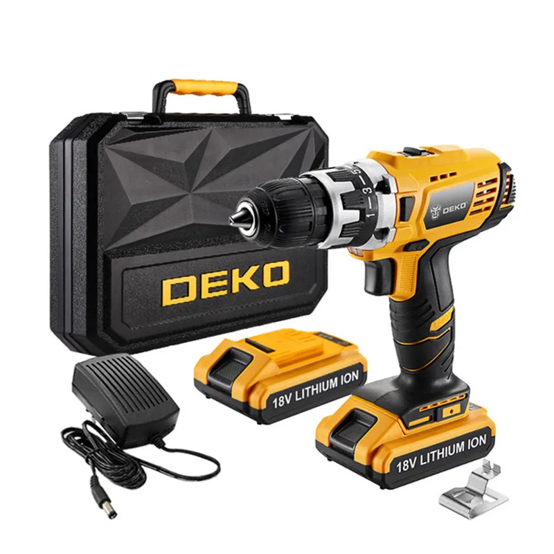 Goedkoop DEKO 18 v 38N. m DC Lithium Ion Batterij Draadloze Boor Driver Power Gereedschap Set Schroevendraaier Elektrische Boor Kit Vaderdag gift