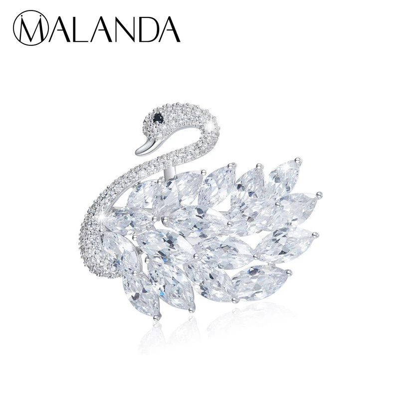

MALANDA Brand Cute SWAN Shape Channel Broochs Crystal From Swarovski Zircon New Fashion Brooch For Women Party Jewelry Gift
