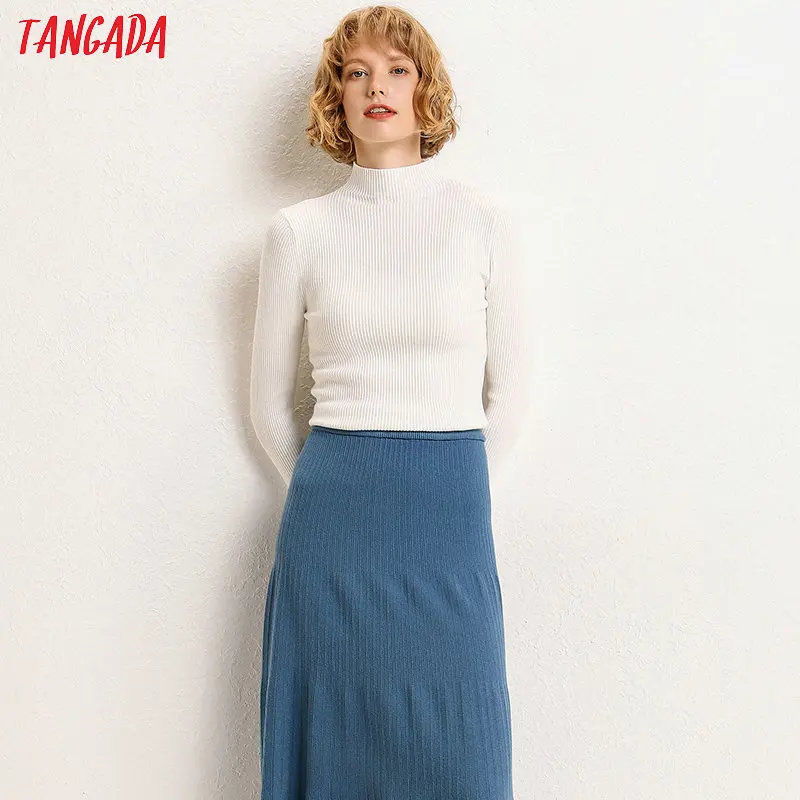 Tangada, Модный женский Однотонный свитер, водолазка, большой тянущийся длинный рукав, тонкий, белый, черный, красный, мягкий женский свитер, pull AQJ08