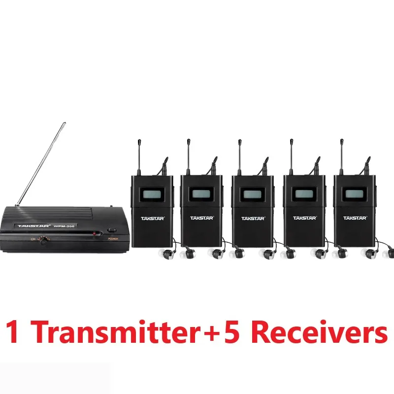 

Takstar wpm-200/wpm200 UHF Wireless Monitor System use for recording studio / on-stage Monitoring 1 Transmitter+5 Receivers