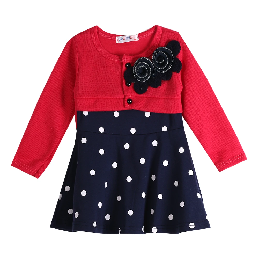 

Newborn Toddler Kids Girls Long Sleeve Floral Polka Dot Princess Party Dress Children Clothes 6M-3Y