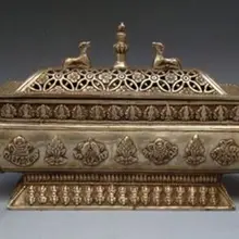 Изысканный китайский Тибетский Латунный статуя животного благоприятный Курильница