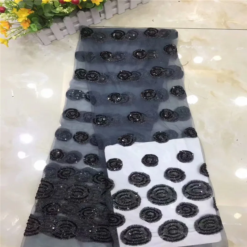 

2019 New Embroidery Nigerian Fabric For Lady African Lace, Black Nigerian Sequined Wedding Laces