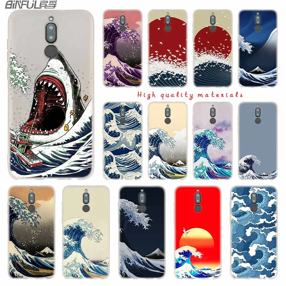 Мягкий силиконовый чехол для Huawei Mate 30 20 10 Lite Pro 20X S Y9 2018 2019 NOVA 3 3i 4 black Cartoon Wave Art Japanes |
