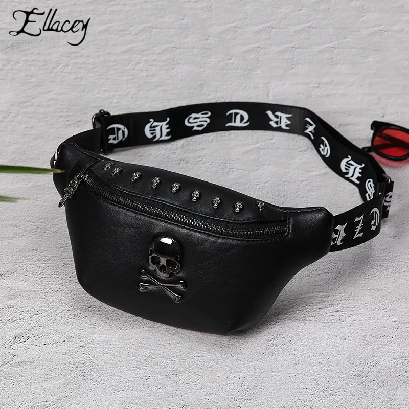 

Ghost Head Chest Bag Gothic Black Punk Style Men's Shoulder Bag Skull Rivet Fanny Waist Bag Fashion Men's Waist Pack Bag