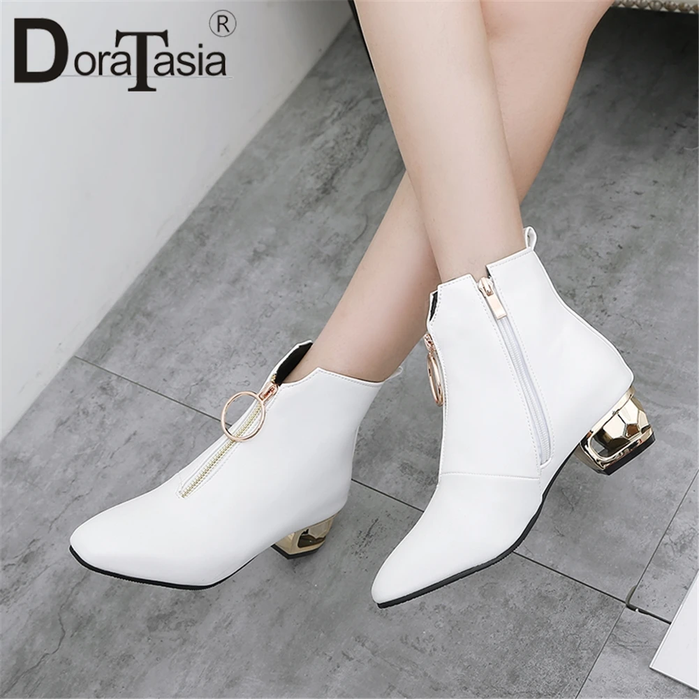 

DoraTasia Hot Sale Fashion Women Boots Strange Heels Zipper Closure Ankle Boots For Ladies Shoes Woman Plus Size 33-48