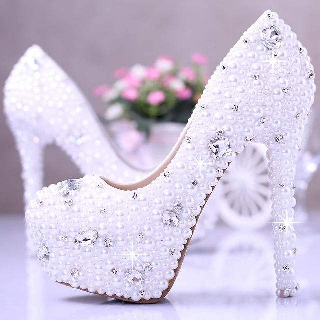 bridal shoes thick and high heeled lace embroidered wedding shoes pers