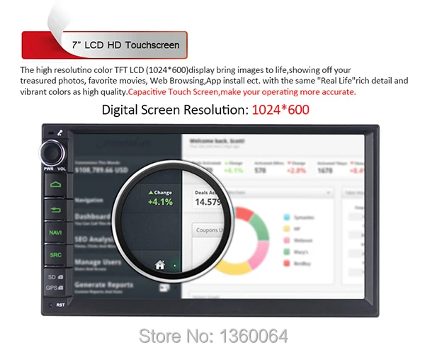 Flash Deal Quad Core Double 2 Din Android 6.0.1 Lollipop 7" Universal Car Radio Head Unit 1024*600 HD Car GPS Navigation+gift camera 7