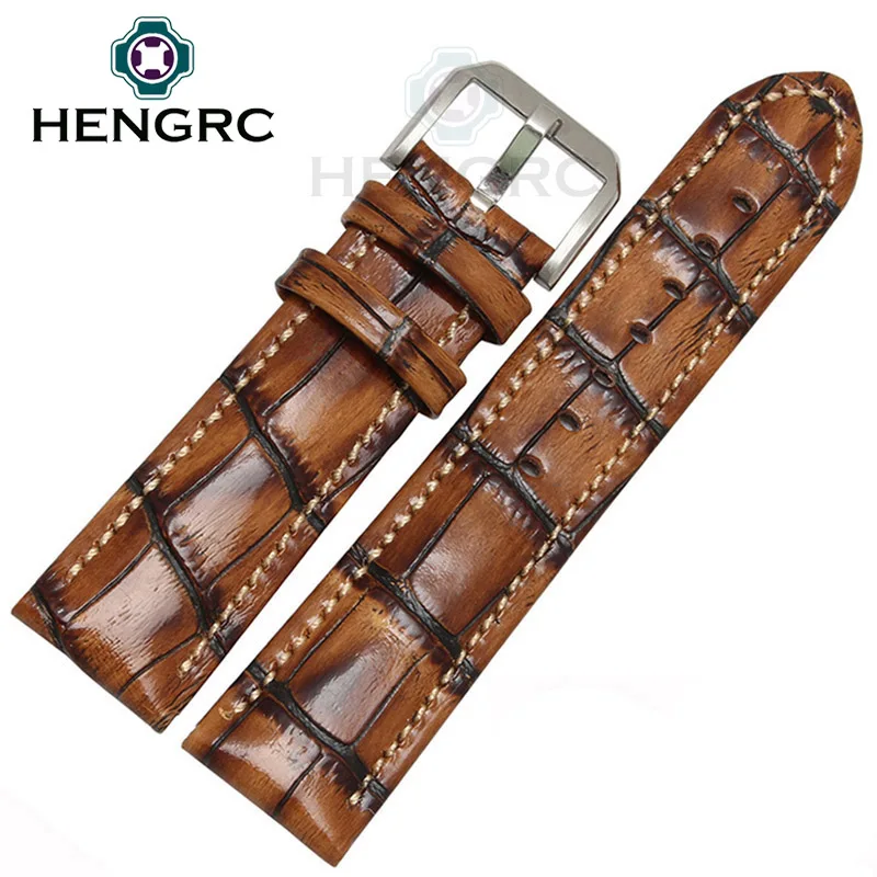 Ремень HENGRC из натуральной кожи для мужских часов модный коричневый синий с
