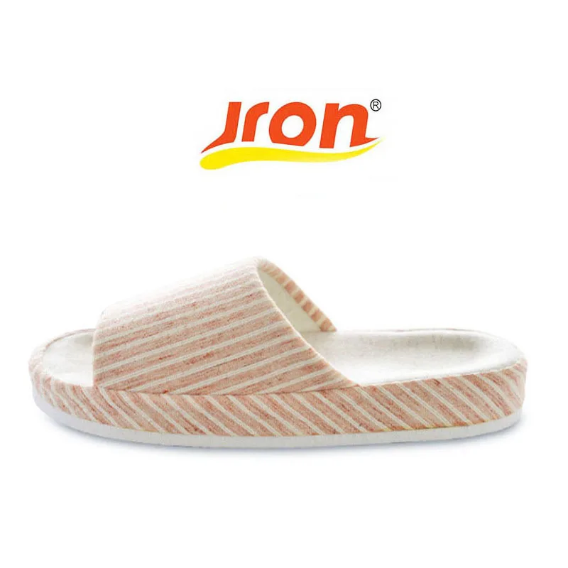 

Jron Spring Autumn Toes Exposed Men Slipper Solid Color Woman Concise Household Stripe Fabric Slipper EVA Sole Indoor Slipper