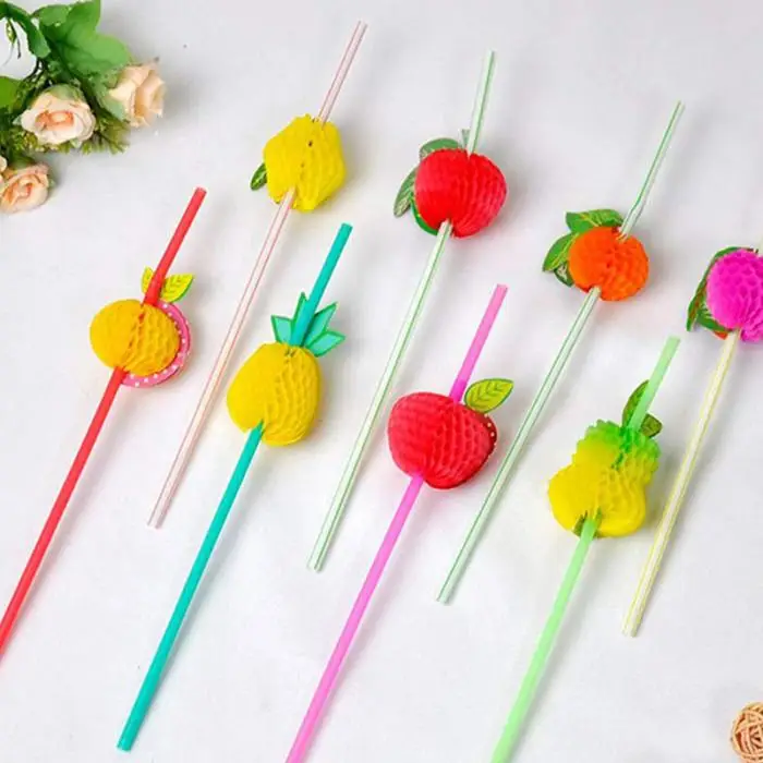 50 Pcs Disposable Straws 3D Paper Fruits Decor Drinking Straws for Cocktail Coffee Tea HYD88