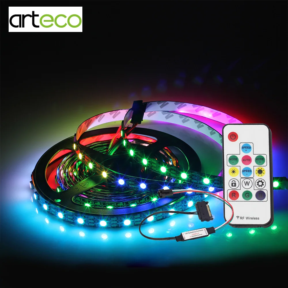 DC5V 1M 30/60LEDs/m WS2812B RGB Led Strip No Waterproof with LED RF Controller SATA Power Supply for PC Computer Case Decotation