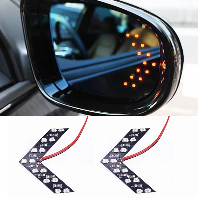 

Edislight 2Pcs/lot 14 SMD LED Rearview Mirror Turn Signal Light Arrow Panel Indicator Styling Red Blue Green Amber White Color