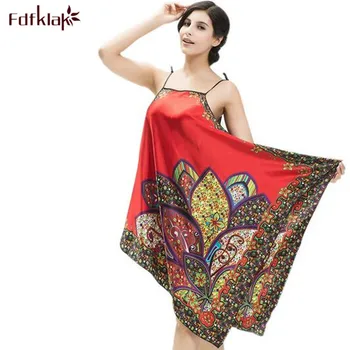 

Women Nightgown 2017 Summer New Spaghetti Strap Chemise Femme Night Dress Of For Home Suit Satin Chemise Clothing For Sleep Q51