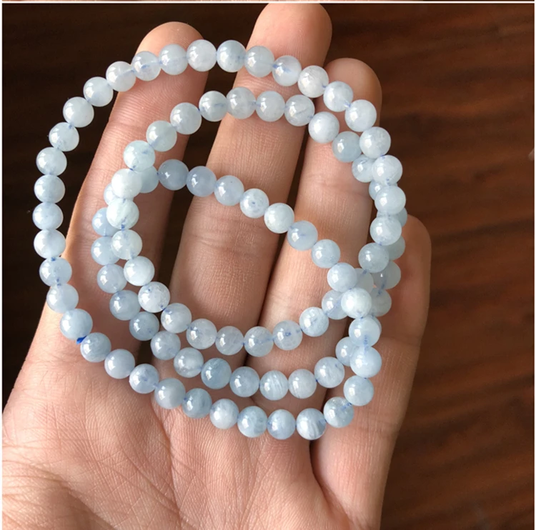 

Natural Sea Blue Beads Bracelet Three Circles Multi - beaded Romantic Bracelet Girl Gift