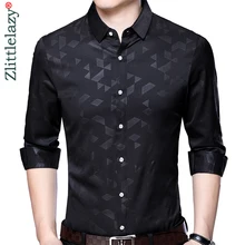 Брендовая Повседневная Весенняя Роскошная приталенная Мужская рубашка с длинным рукавом и Аргайлом, уличная одежда, мужские модные рубашки Джерси 50501