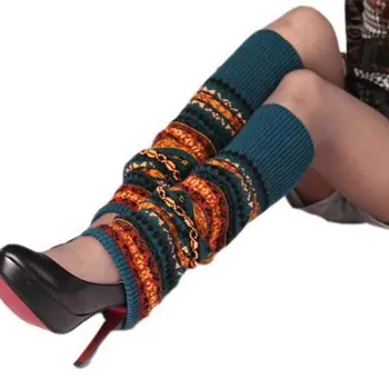 

1pair Stylish New Womens Boot Socks Knee High Bohemia Winter Knitted Leg Warmers Boot Gaiters Foot Warmer BMF88