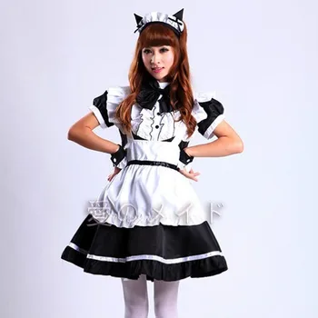 

Super Cute Girl Short Sleeve Cat Ears Maid Costumes Classic Anime COSPLAY Women Costume Vintage Court Style Ladies Sweet Uniform