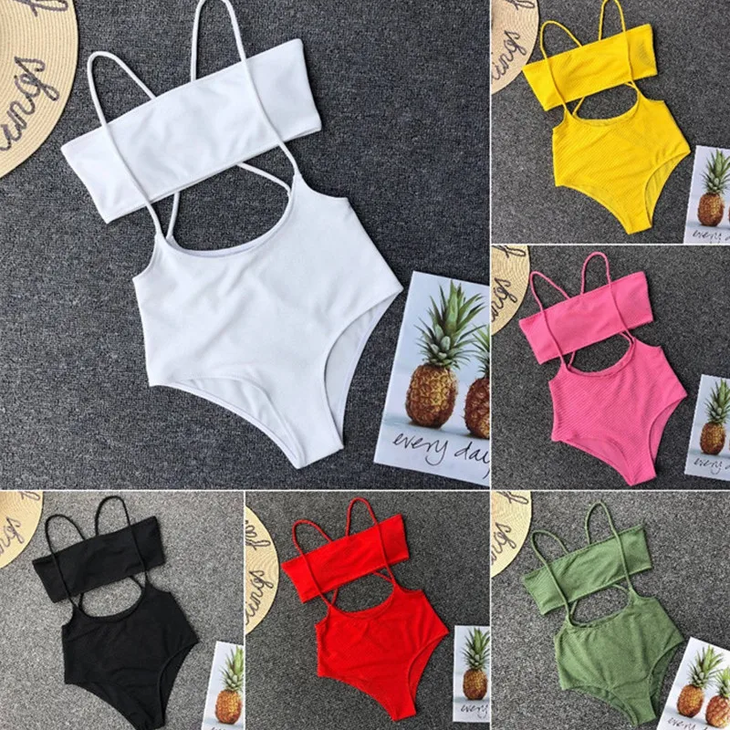 

RivoluChiang New Design Two Pieces Bandeau Sraps Bikini Set Sexy Women High Waist Swimwear Plus Size Femme Swimsuit Beach