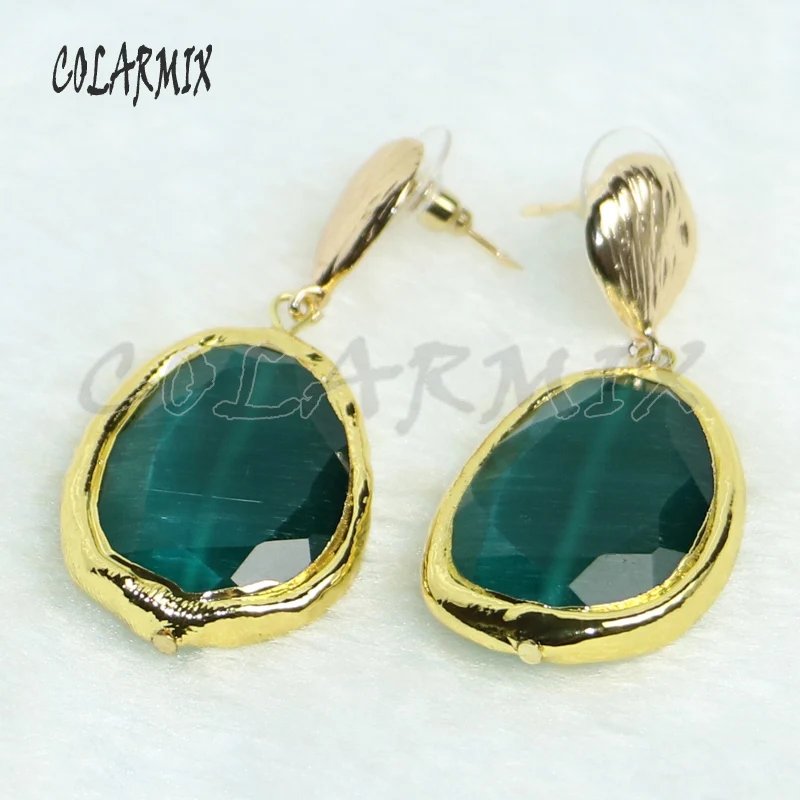 

Colorful stone earrings gold color plated stone earrings Natural cat eye stone earrings gift for lady 6001