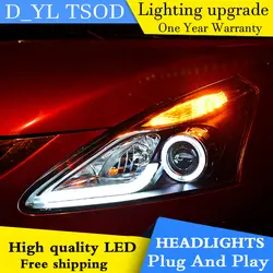 Стайлинг автомобиля фары для Nissan Tiida 2011-15 светодиодный фонарь для Tiida Головной фонарь СВЕТОДИОДНЫЙ дневной ходовой свет светодиодный DRL
