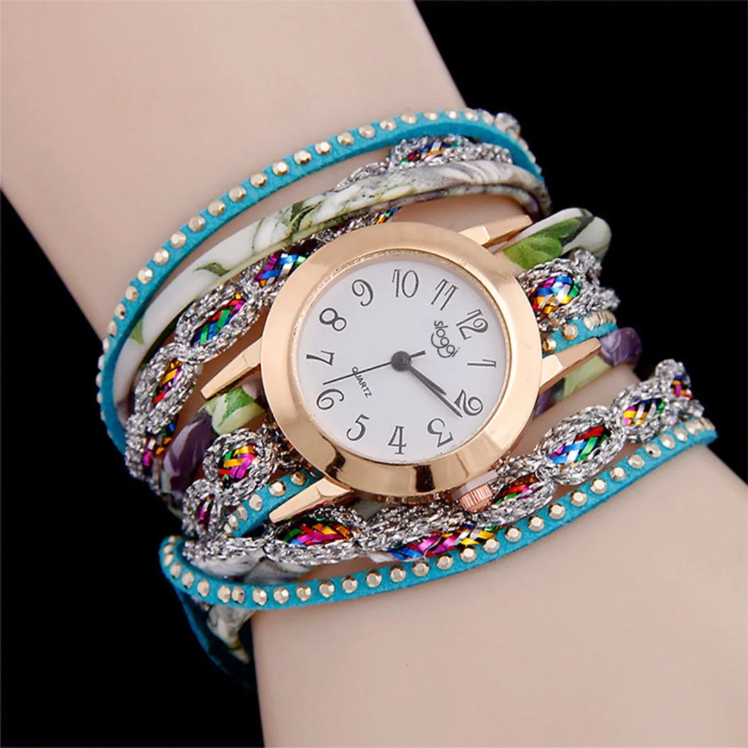 

6 Colors Fashion Colorful Weave Leather Watch Wrap Wristwatch Analog Quartz Bracelet Watches Women Ladies Gift Relojes Mujer