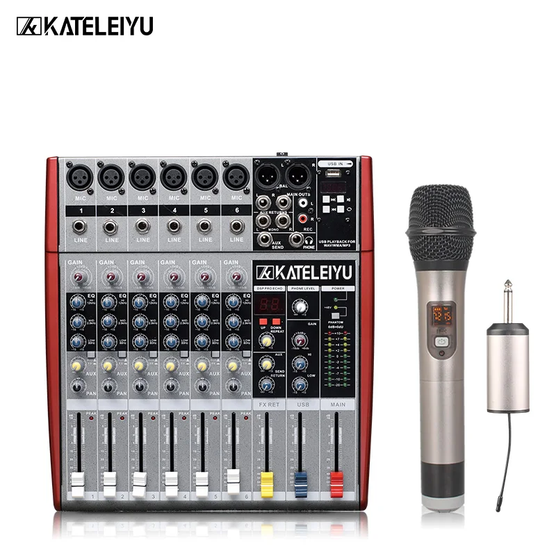 

KATELEIYU W6000T6 6-channel high quality hot sales USB professional audio dj mixer