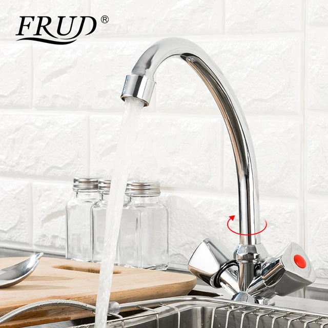 Best Offers FRUD 1 set Double Handle Kitchen Faucet Mixer Cold & Hot Water Kitchen Tap Mixer Single Hole Water Tap torneira cozinha R40111