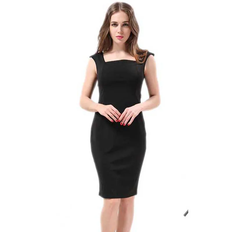 Buy Cheap Plus Size Women Dress 2016 Summer Style 4XL Work Dress Solid Color Square Collar Pencil Dress Sleeveless Vestidos Good Quality