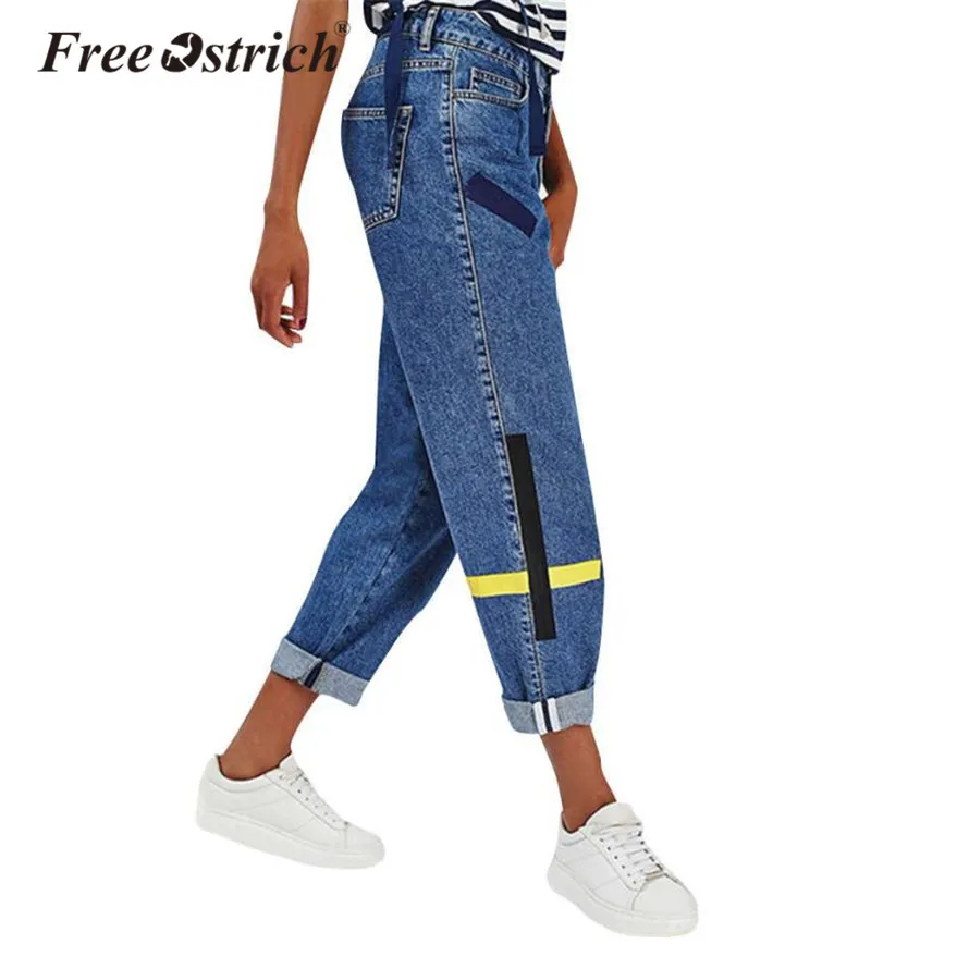 Страуса размера плюс свободные широкие брюки джинсы женские брюки Брюки Высокая талия джинсы для женщин плюс размер Sep27