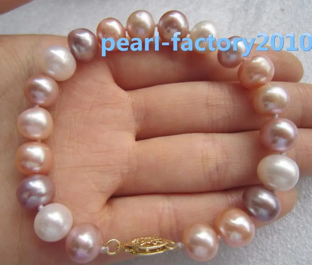 

natural 9-10MM SOUTH SEA multicolor PEARL BRACELET 14K GOLD CLASP 42%