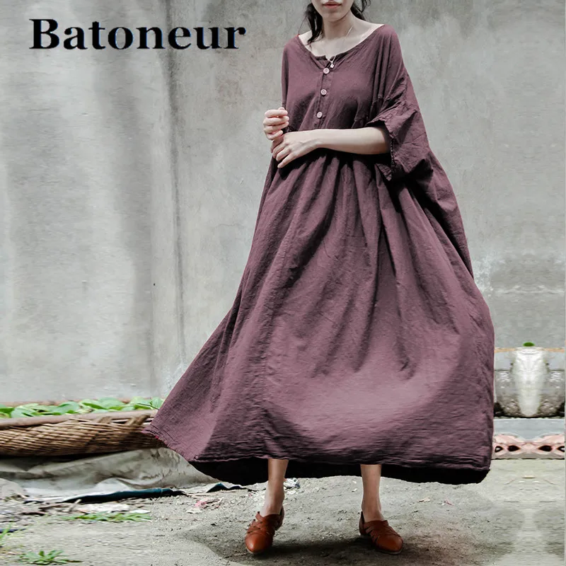 Johnature-Women-Summer-Dresses-Cotton-Linen-2017-New-Casual-Robes-Button-Short-Sleeve-Loose-Plus-Size (2)
