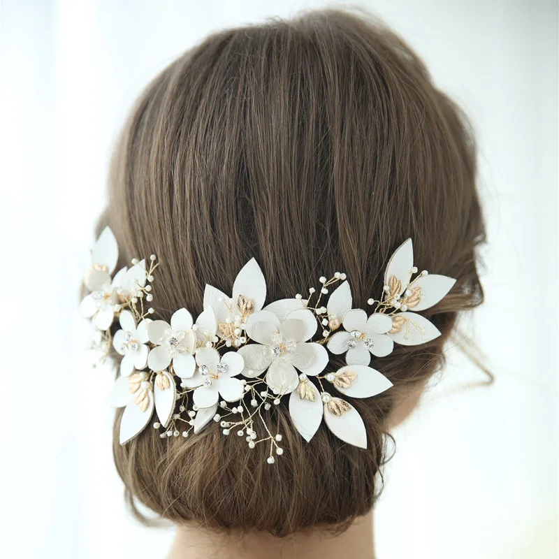 Очаровательные свадебные аксессуары для волос ручной работы кожаная Цветочная