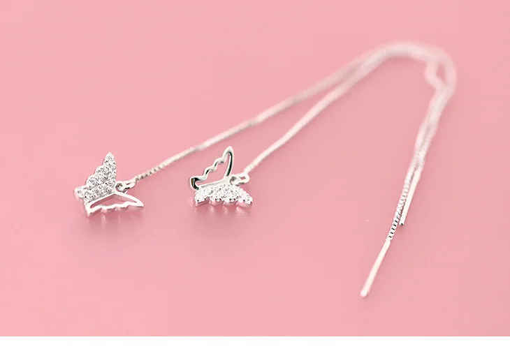 Женские серьги подвески с бабочками длинные из серебра 925 пробы модные ювелирные