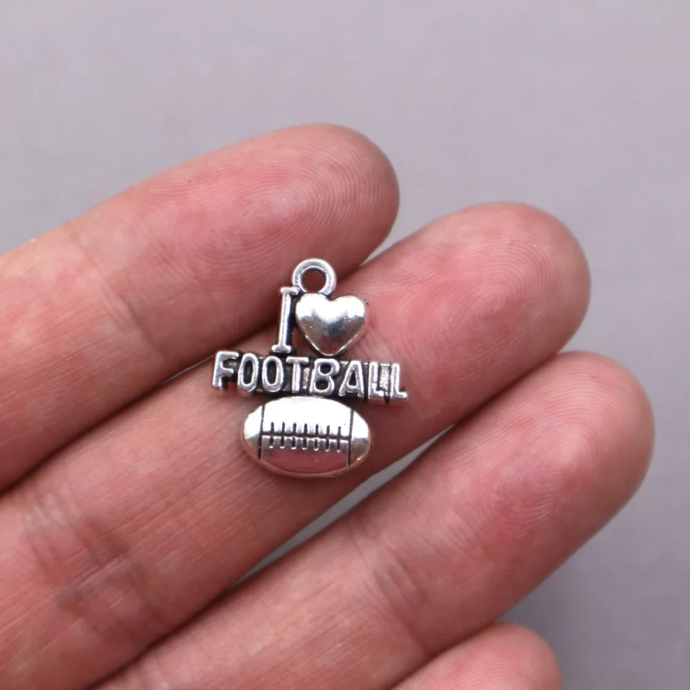 

14pcs Antique Silver I Love Football Charms I Love Football Pendants Sports Jewelry DIY jewelry supply Metal Charms 28*18*2.5mm