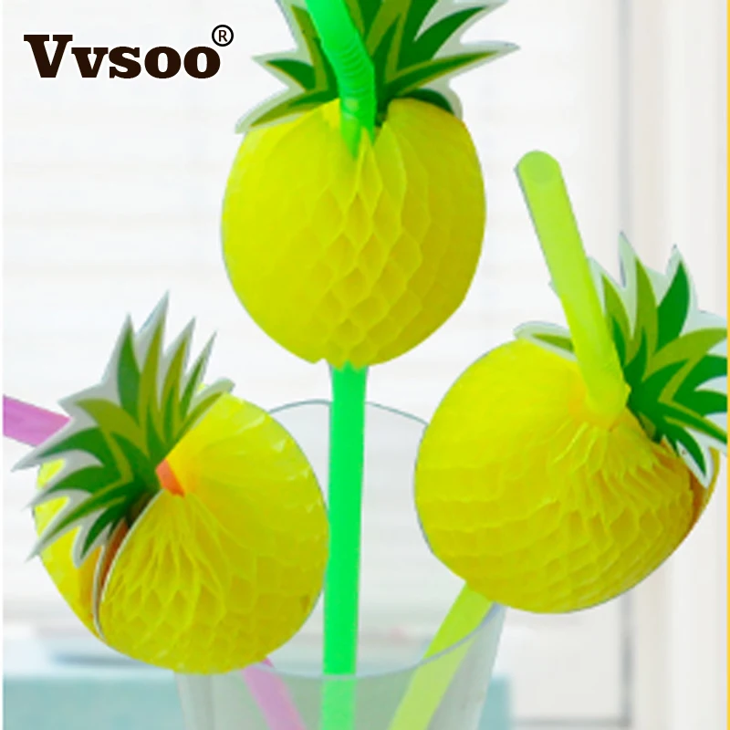 

Vvsoo 30pcs 3D Pineapple Straw Flexible Plastic Drinking Straws Birthday Wedding Baby Shower Summer Pool Party Decor Supplies