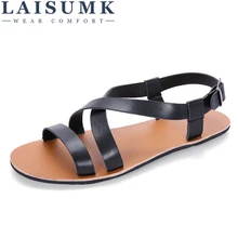 LAISUMK/сандалии для мужчин; Лидер продаж; Летняя мужская обувь; Модные Повседневные Дышащие мужские сандалии; однотонные пляжные сандалии из высококачественной кожи