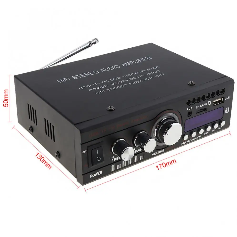 Автомобильный сабвуфер усилитель DC12V/AC220V Bluetooth 2CH Hi-Fi стерео аудио усилитель мощности цифровой плеер